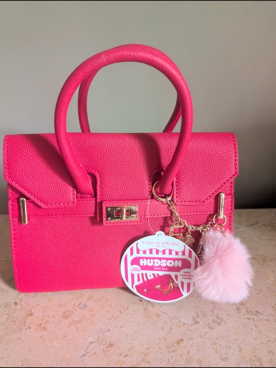 FAO Schwarz Handbags - FAO Schwarz Hudson Hot Pink Mini Tote Bag with Pom Charm